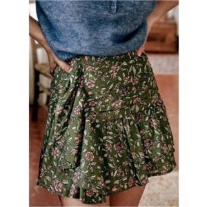 Sézane Julia Green Floral Cotton Skirt